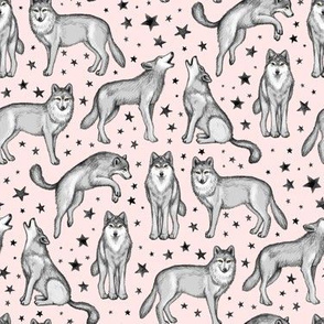 Wolves and Stars on Pink