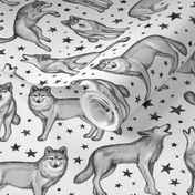 Wolves and Stars on Snowy White