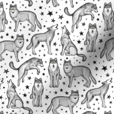 Wolves and Stars on Snowy White