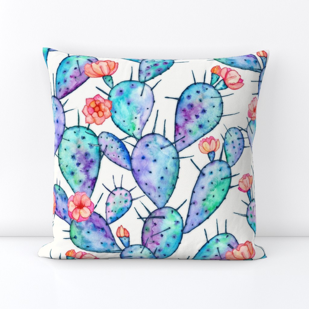 Rainbow Watercolor Cactus with Flowers large print