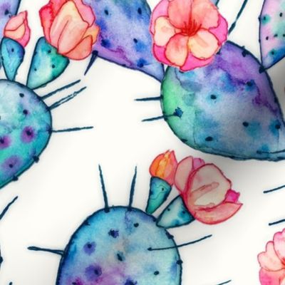 Rainbow Watercolor Cactus with Flowers large print