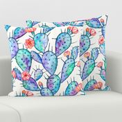 Rainbow Watercolor Cactus with Flowers large print