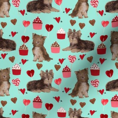 chocolate yorkie dog valentines fabric cute love dogs fabric