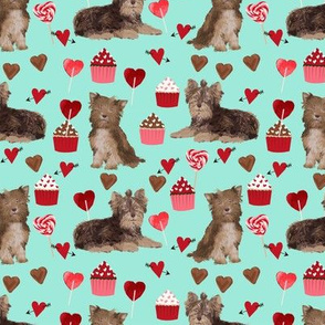 chocolate yorkie dog valentines fabric cute love dogs fabric