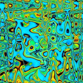 CSMC18 - Zigzags and Bubbles - A Marbled Lava Lamp Texture in Cyan Blue -  Golden Butterscotch Yellow  - Shamrock Green