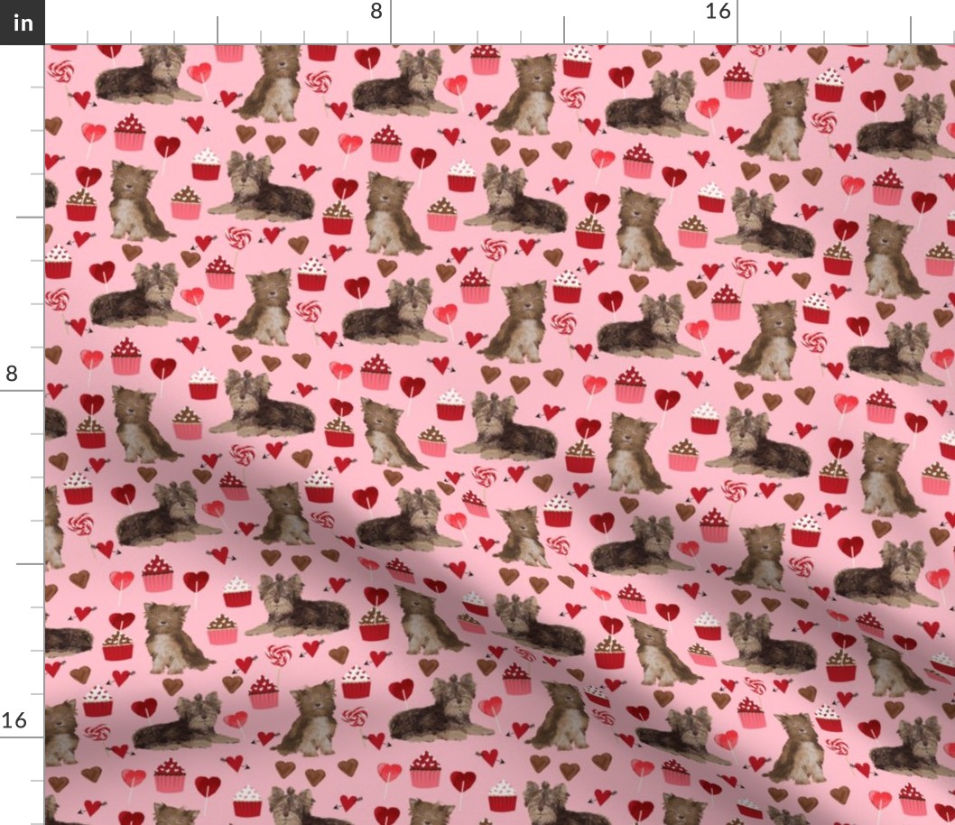 chocolate yorkie dog valentines fabric cute love dogs fabric