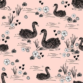 swans girls pastel black swan fabric cute girls swan design