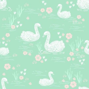 swans girls bright mint swans fabric cute girls swan design