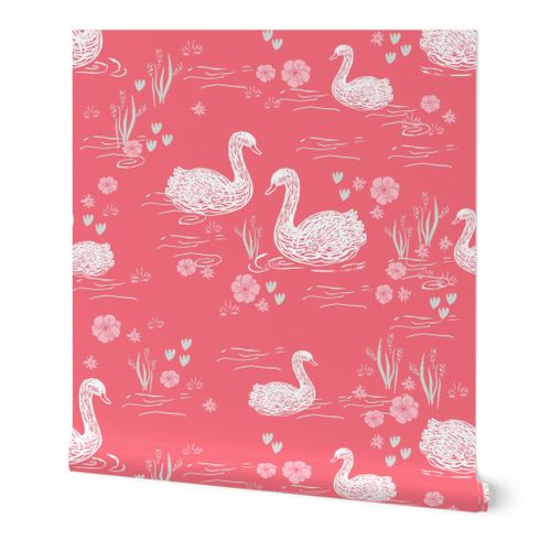 swans girls pastel coral swan fabric cut - Spoonflower