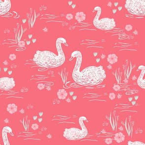 swans girls pastel coral swan fabric cute girls swan design