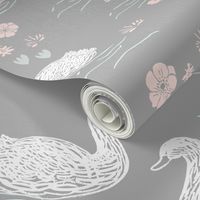 swans girls pastel  grey swan fabric cute girls swan design