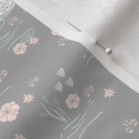 swans girls pastel  grey swan fabric cute girls swan design