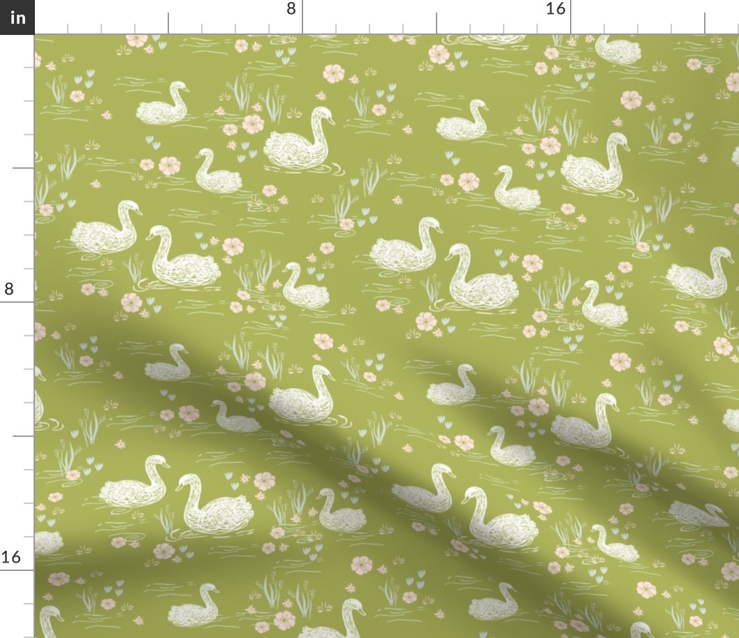 swans girls pastel lime green swan fabric cute girls swan design