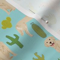 golden retriever cactus - blue tint cactus fabric cute dog design