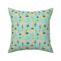 golden retriever cactus - blue tint cactus fabric cute dog design