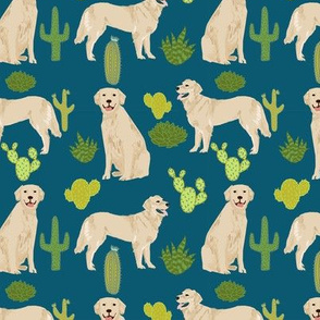 golden retriever cactus fabric - navy - golden retriever fabric, cactus fabric, cacti,