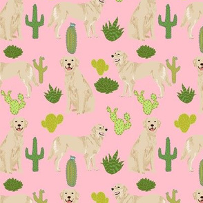 golden retriever cactus fabric - blossom pink - cactus dog fabric cute cactus design