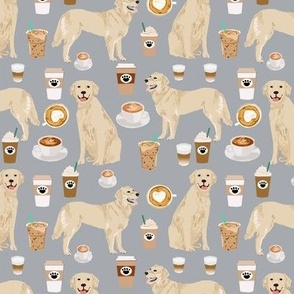 golden retriever coffee fabric - grey - coffee lattes fabric, coffee design, golden retriever fabric