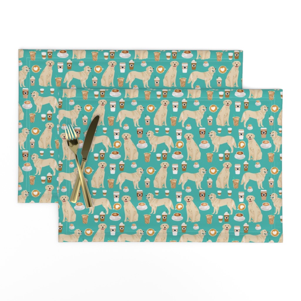 golden retriever fabric - turquoise - coffee fabric, coffee design