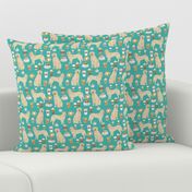 golden retriever fabric - turquoise - coffee fabric, coffee design