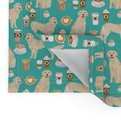 golden retriever fabric - turquoise - coffee fabric, coffee design