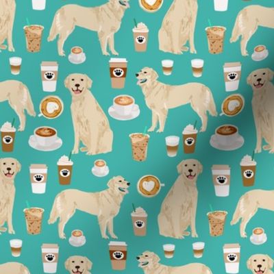 golden retriever fabric - turquoise - coffee fabric, coffee design