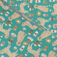 golden retriever fabric - turquoise - coffee fabric, coffee design