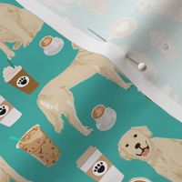 golden retriever fabric - turquoise - coffee fabric, coffee design