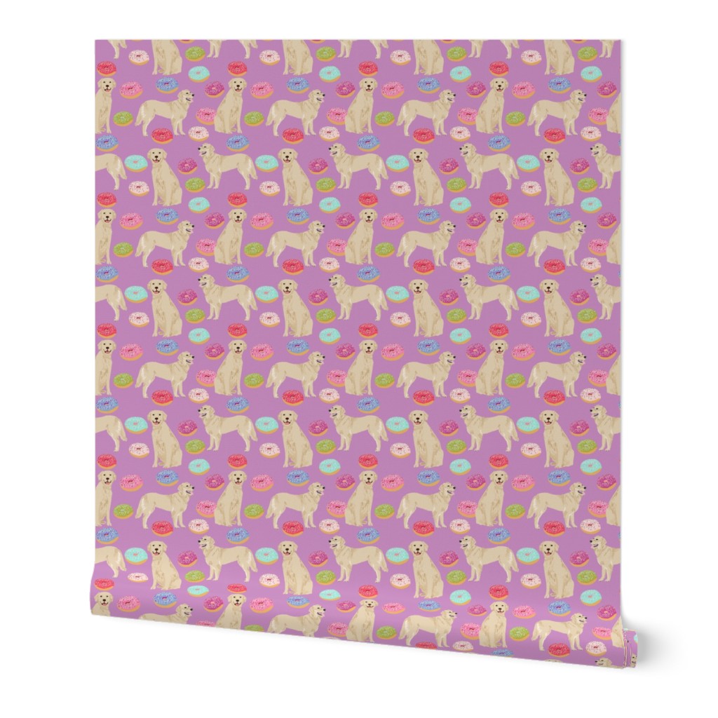 golden retriever donuts fabric - purple - donuts and food fabric, cute golden retrievers