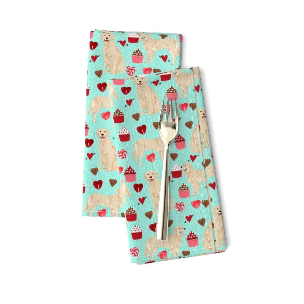 golden retriever valentines fabric - aqua - valentines love design, cute valentines love fabric