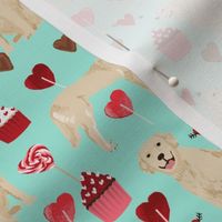 golden retriever valentines fabric - aqua - valentines love design, cute valentines love fabric