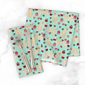 golden retriever valentines fabric - aqua - valentines love design, cute valentines love fabric