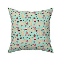 golden retriever valentines fabric - aqua - valentines love design, cute valentines love fabric