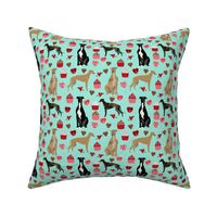 greyhounds valentines fabric - aqua - valentines love design, cute valentines love fabric