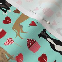 greyhounds valentines fabric - aqua - valentines love design, cute valentines love fabric