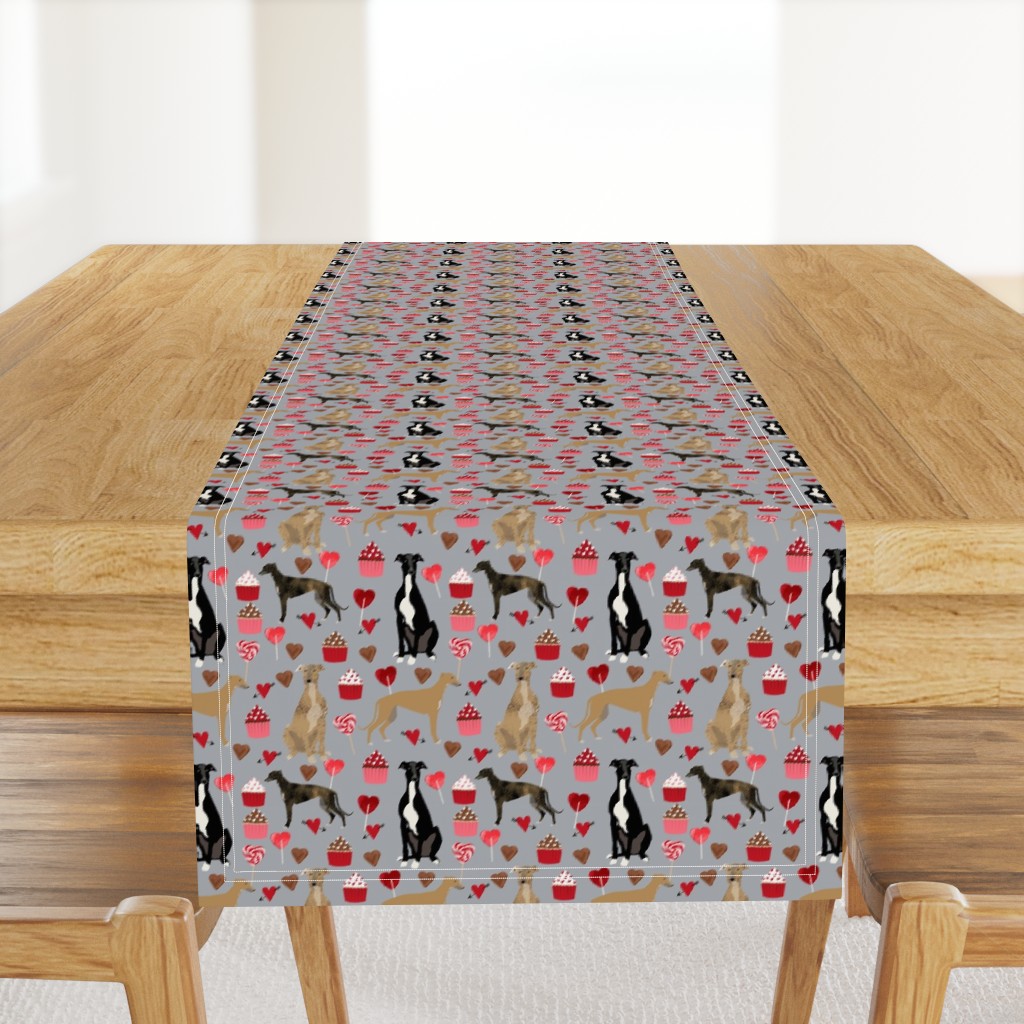 greyhounds valentines fabric - grey - valentines love design, cute valentines love fabric