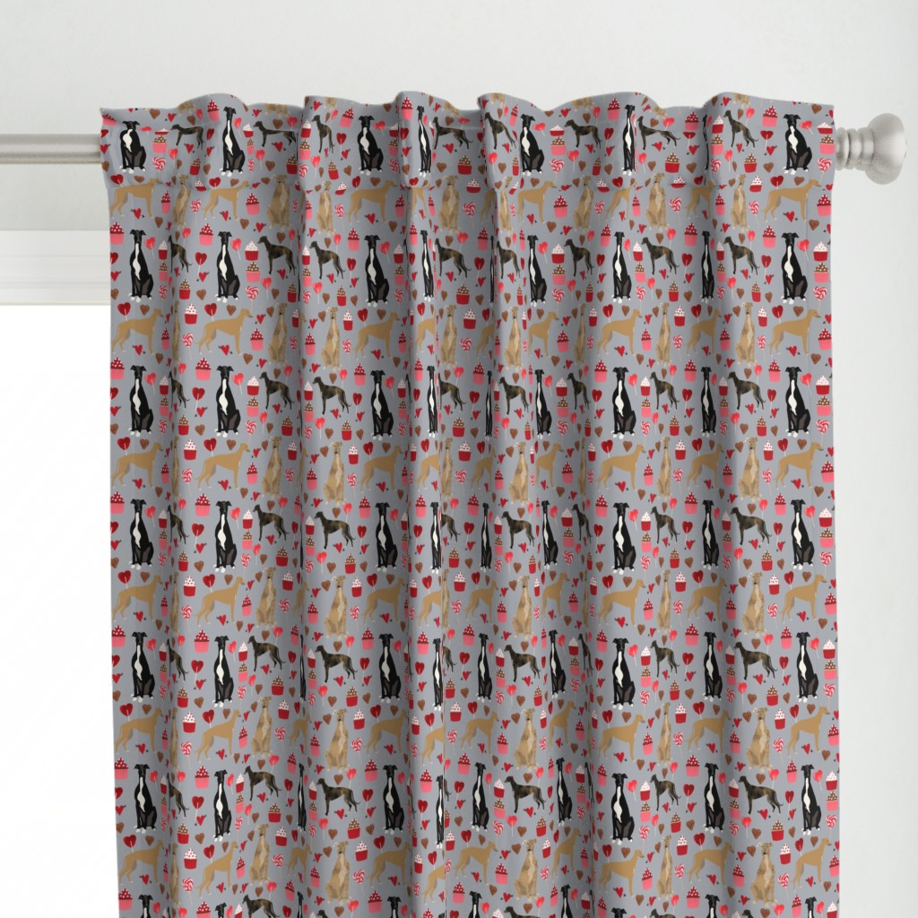 greyhounds valentines fabric - grey - valentines love design, cute valentines love fabric