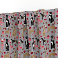 greyhounds valentines fabric - grey - valentines love design, cute valentines love fabric