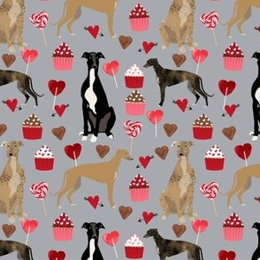 greyhounds valentines fabric - grey - valentines love design, cute valentines love fabric