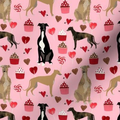 greyhounds valentines fabric - blossom pink - valentines love design, cute valentines love fabric