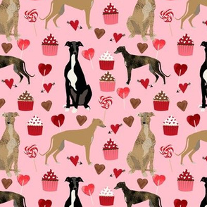 greyhounds valentines fabric - blossom pink - valentines love design, cute valentines love fabric