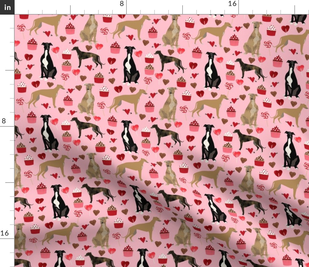 greyhounds valentines fabric - blossom pink - valentines love design, cute valentines love fabric