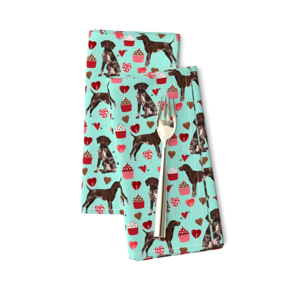 german shorthaired pointer valentines fabric - aqua - valentines love design, cute valentines love fabric