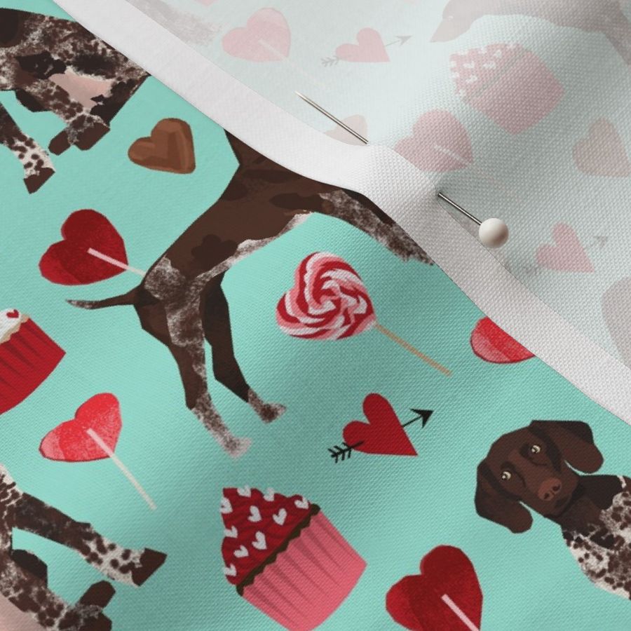 german shorthaired pointer valentines fabric - aqua - valentines love design, cute valentines love fabric