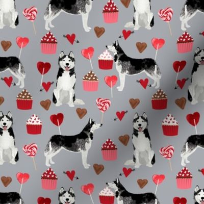 husky  valentines fabric - grey - valentines love design, cute valentines love fabric