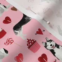 husky  valentines fabric - blossom pink - valentines love design, cute valentines love fabric