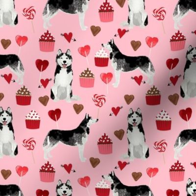 husky  valentines fabric - blossom pink - valentines love design, cute valentines love fabric