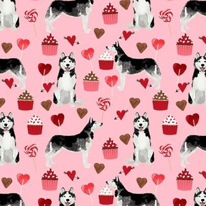 husky  valentines fabric - blossom pink - valentines love design, cute valentines love fabric