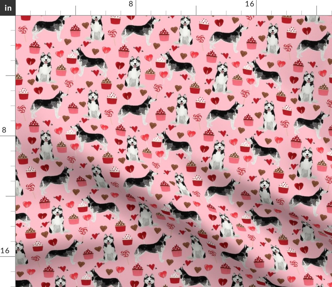 husky  valentines fabric - blossom pink - valentines love design, cute valentines love fabric