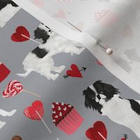 japanese chin  valentines fabric - grey - valentines love design, cute valentines love fabric